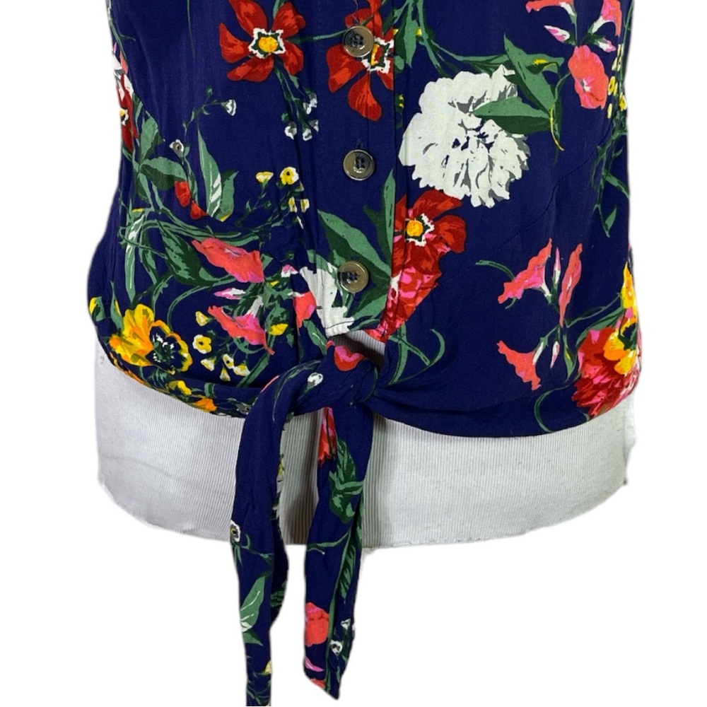 Anthropologie Maeve Navy Floral Tie Front Button Down Top Size 4 - Picture 5 of 9